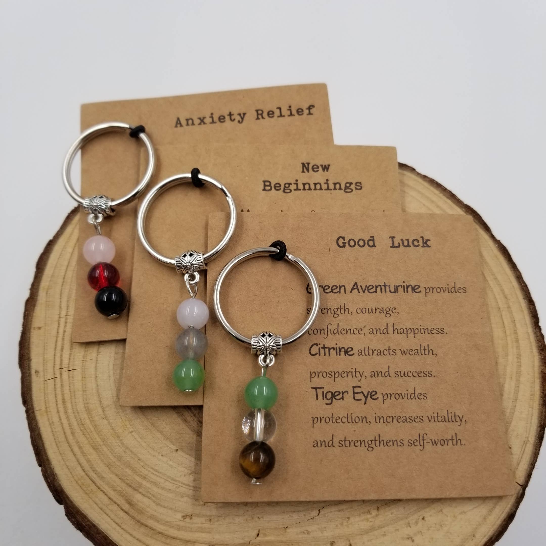 CHAKRA JEWELRY - Wholesale Keychain - Women's - Natural Stone Bead Lucky Chakra Keychain With Card1