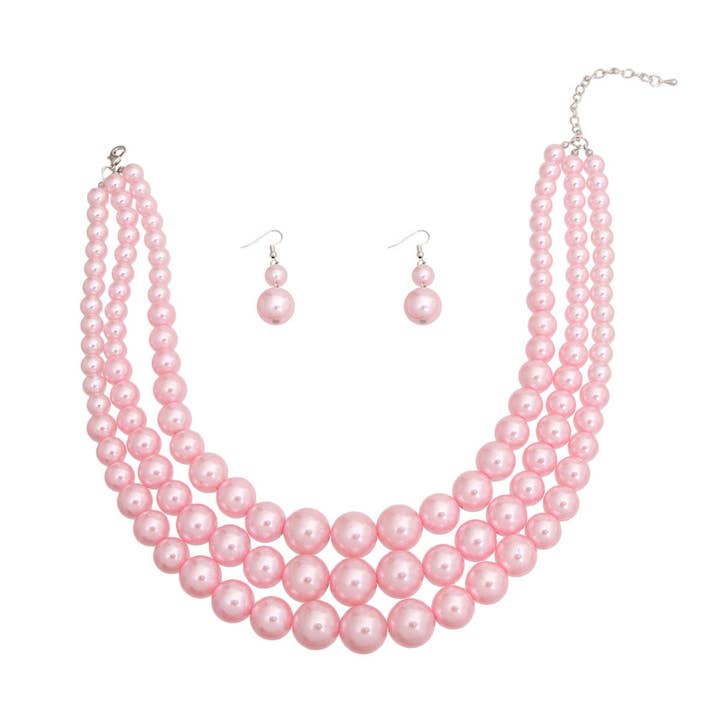 Rose Collier de perles Pretty in Pink ensemble 3 rangs femme en vente sur Faire1