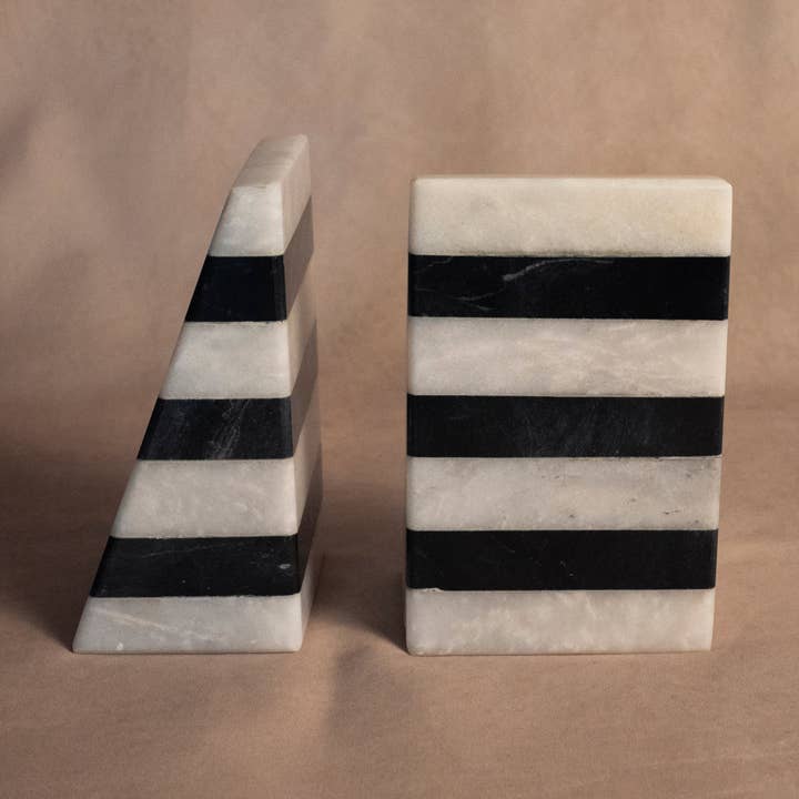 Sujetalibros a Rayas en Blanco y Negro - Mármol Blanco y Negro para venta al por mayor de Marigold Market