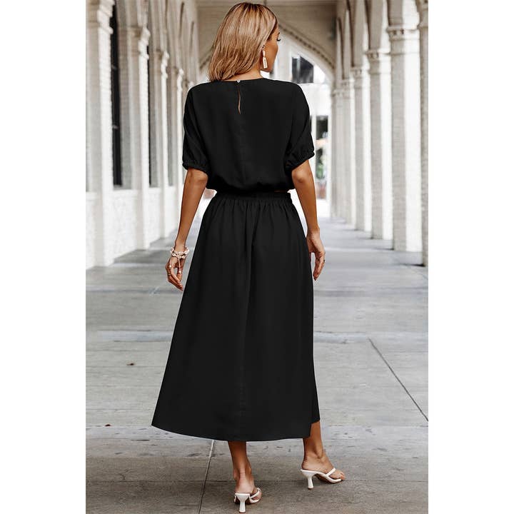 Supreme Fashion - Wholesale Top & Skirt Set - Women's - Two Pieces Solid Color Loose Puff Sleeve Pleated Sets10