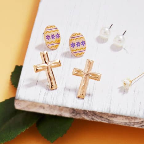 Designature New York – wholesale Smycken – Påskägg med kyckling och pärla 3-set örhängen