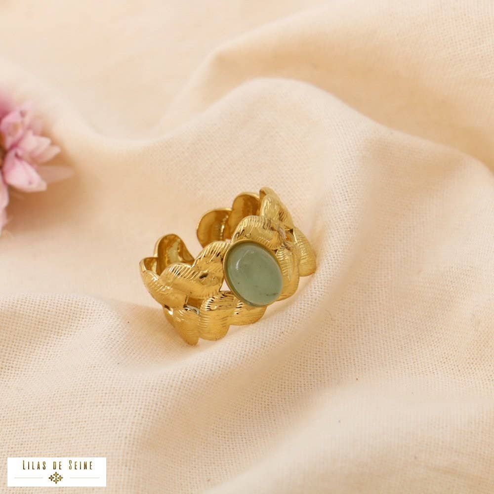 Lilas de Seine - Wholesale Multi-Stone Ring - Adjustable steel ring with chevron mother-of-pearl stone cabochons 04250342