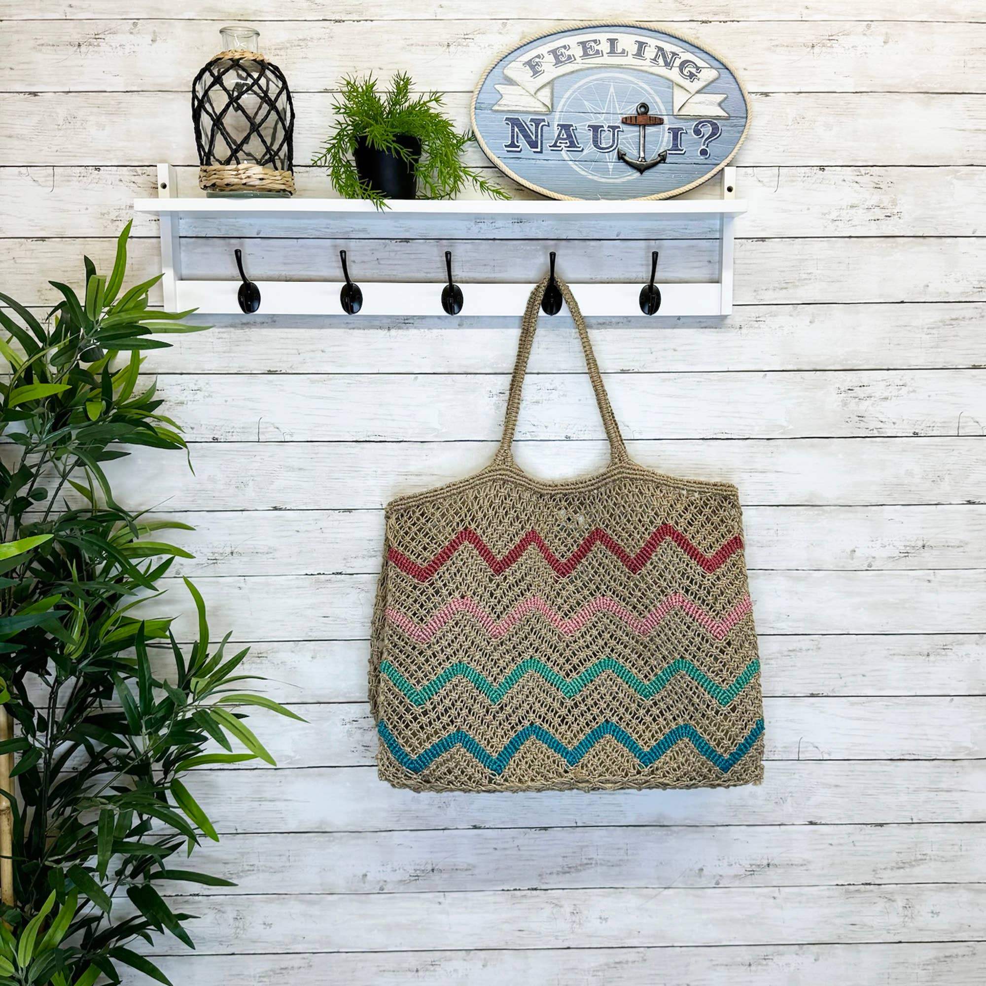 Anju Jewelry - Wholesale Beach Bag - Ibiza Bag - Oversize Jute beach bag  with multicolor waves3