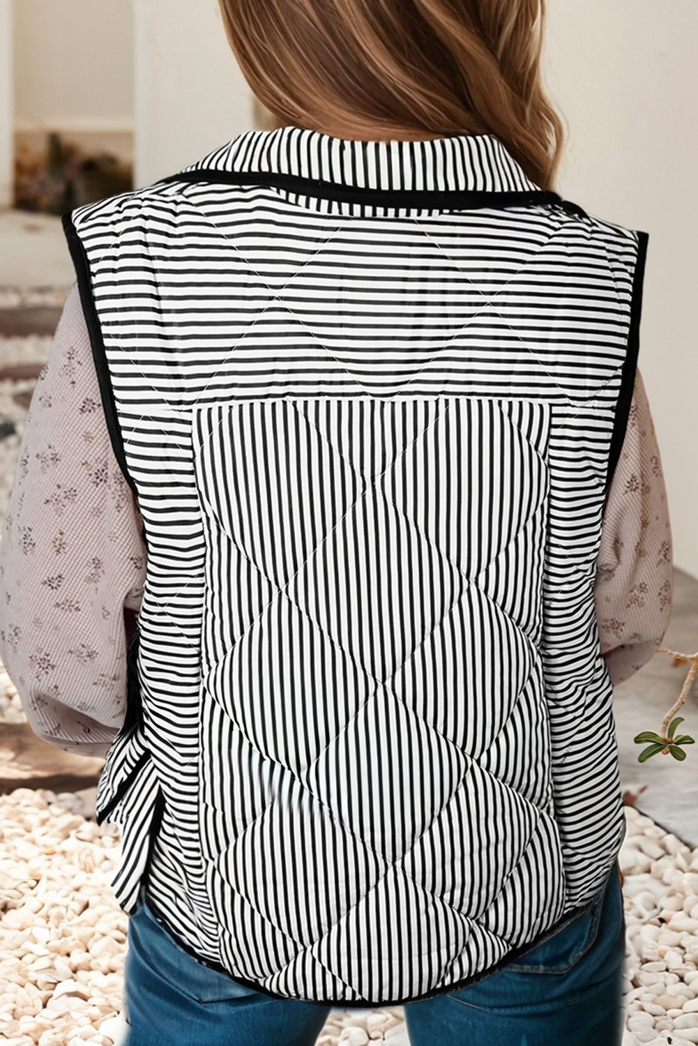 Little Daisy Closet - Wholesale Outerwear Vest - Women's -  LDC Stripe Contrast Trim Button Collared Vest| S-4X7