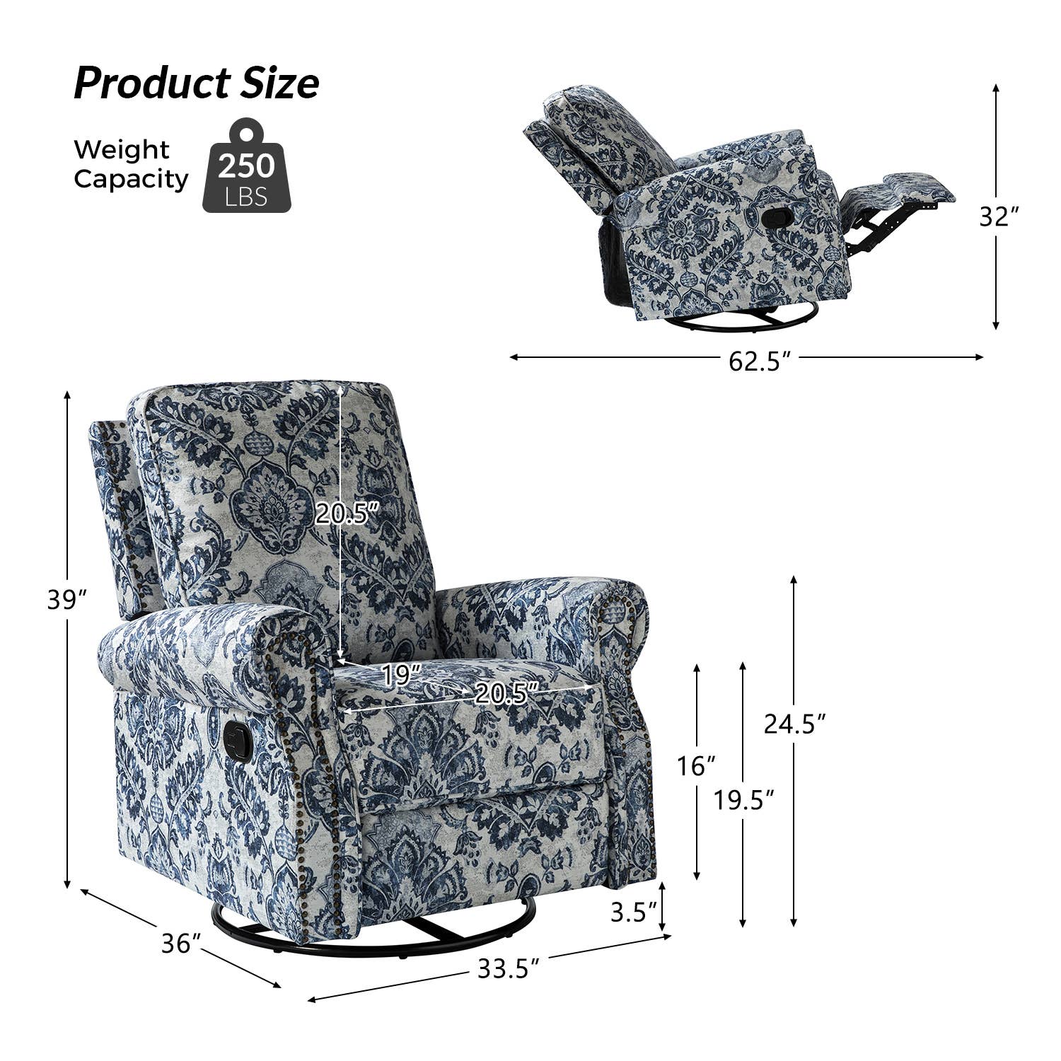 Karat Home - Wholesale Chair - Kaspar Manual Swivel Glider Recliner19