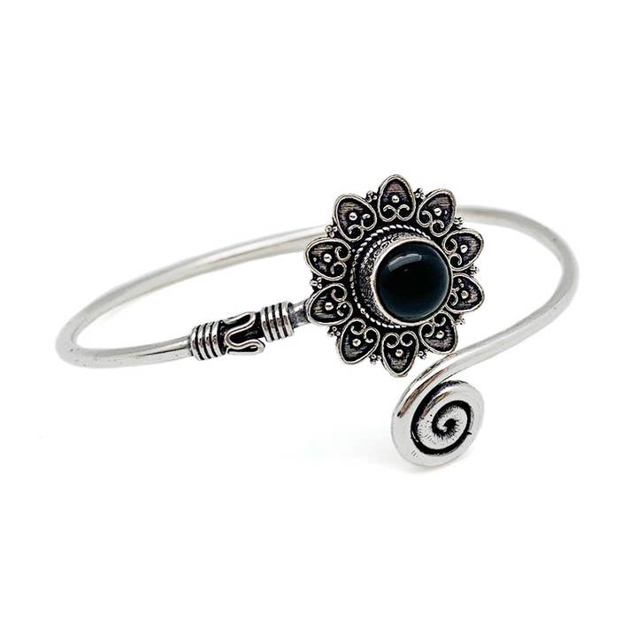 Pulseira Tanvi Collection - Prata com ônix preto por atacado de Anju Jewelry