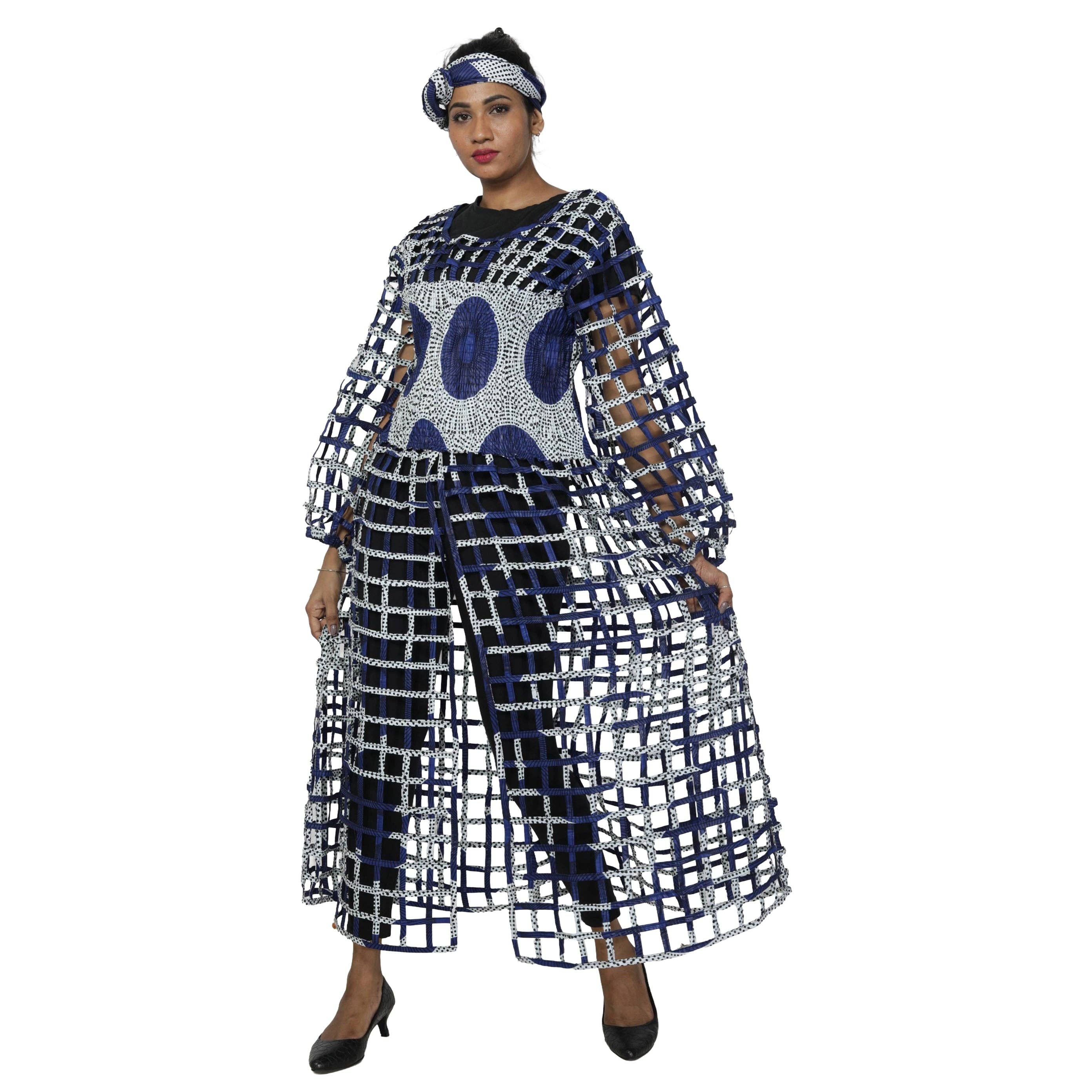 African Stars - Wholesale Dress - Women's - Women's Long Sleeve Smocked Bodice Cage Dress -- FI-ST1224