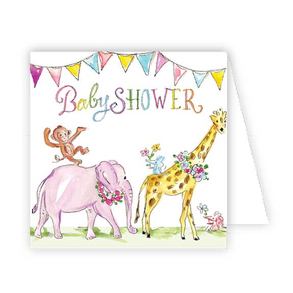 RosanneBeck Collections - Wholesale Baby Card - Handpainted Baby Shower Circus Elephant Enclosure Card0
