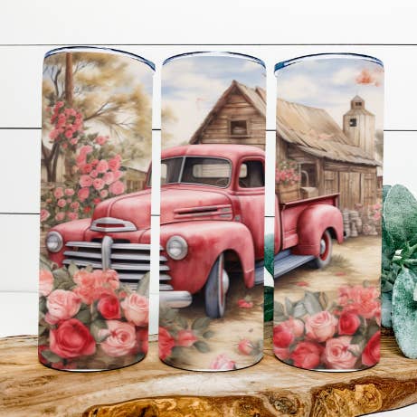 Vintage Red Truck with Roses Tumbler for wholesale by FaithHopeFashionsLLC