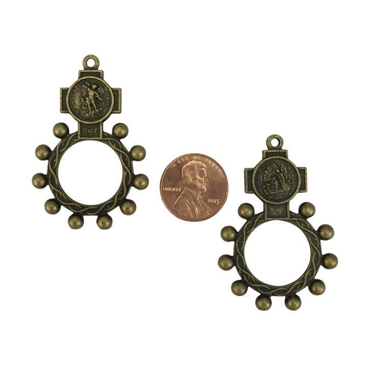 Treasure Island - Wholesale Individual Charm/Pendant - 2 St Michael Guardian Angel Rosary Ring Bronze by TIJC SP14543