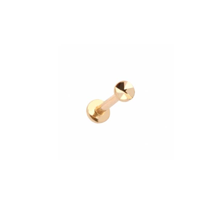 14K Solid Gold Stacked Lobe Disco Labret Piercing for wholesale by Twilight London