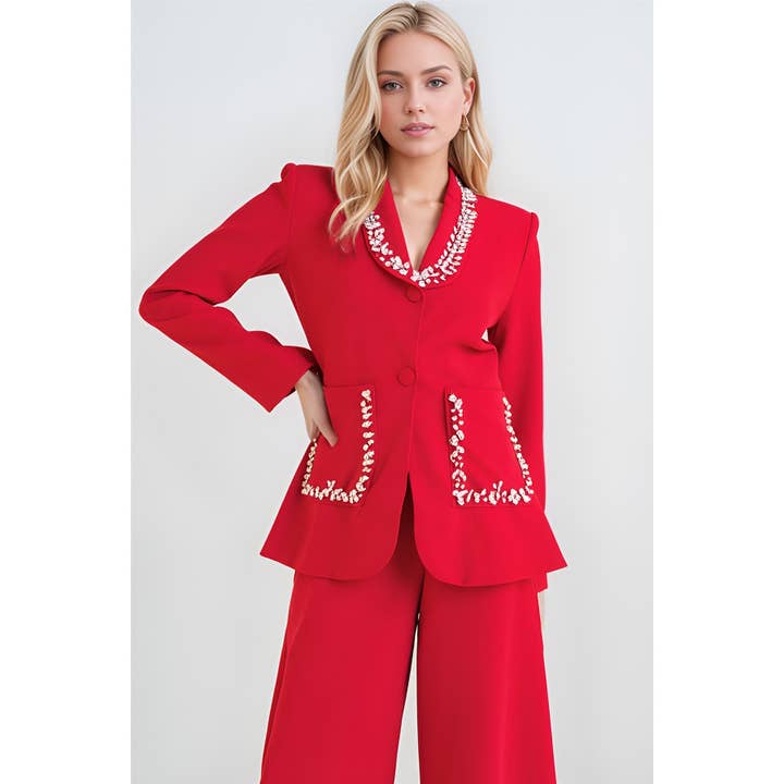 Ensemble Veste et Pantalon à Garniture Cristal X0433LS pour la vente par XHHH Inc