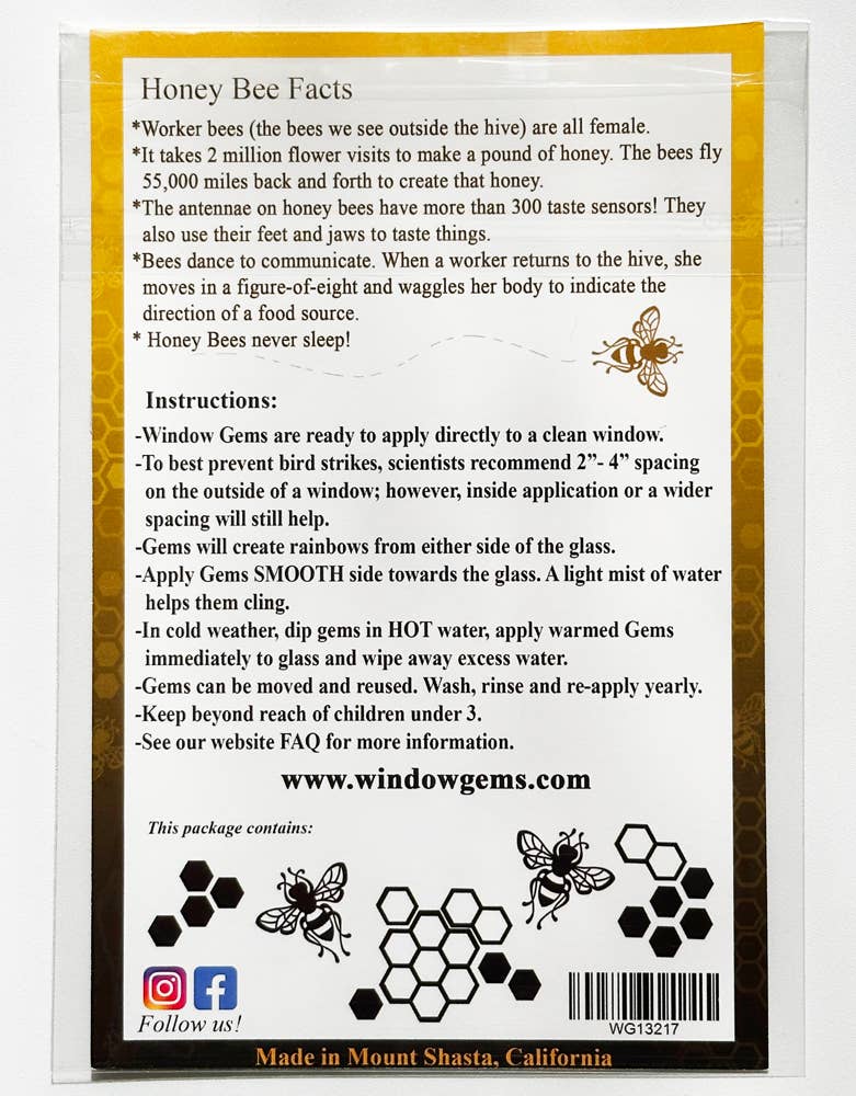 Window Gems - Wholesale Suncatcher - HoneyBee Window Decals  Prismatic Suncatchers protect birds5