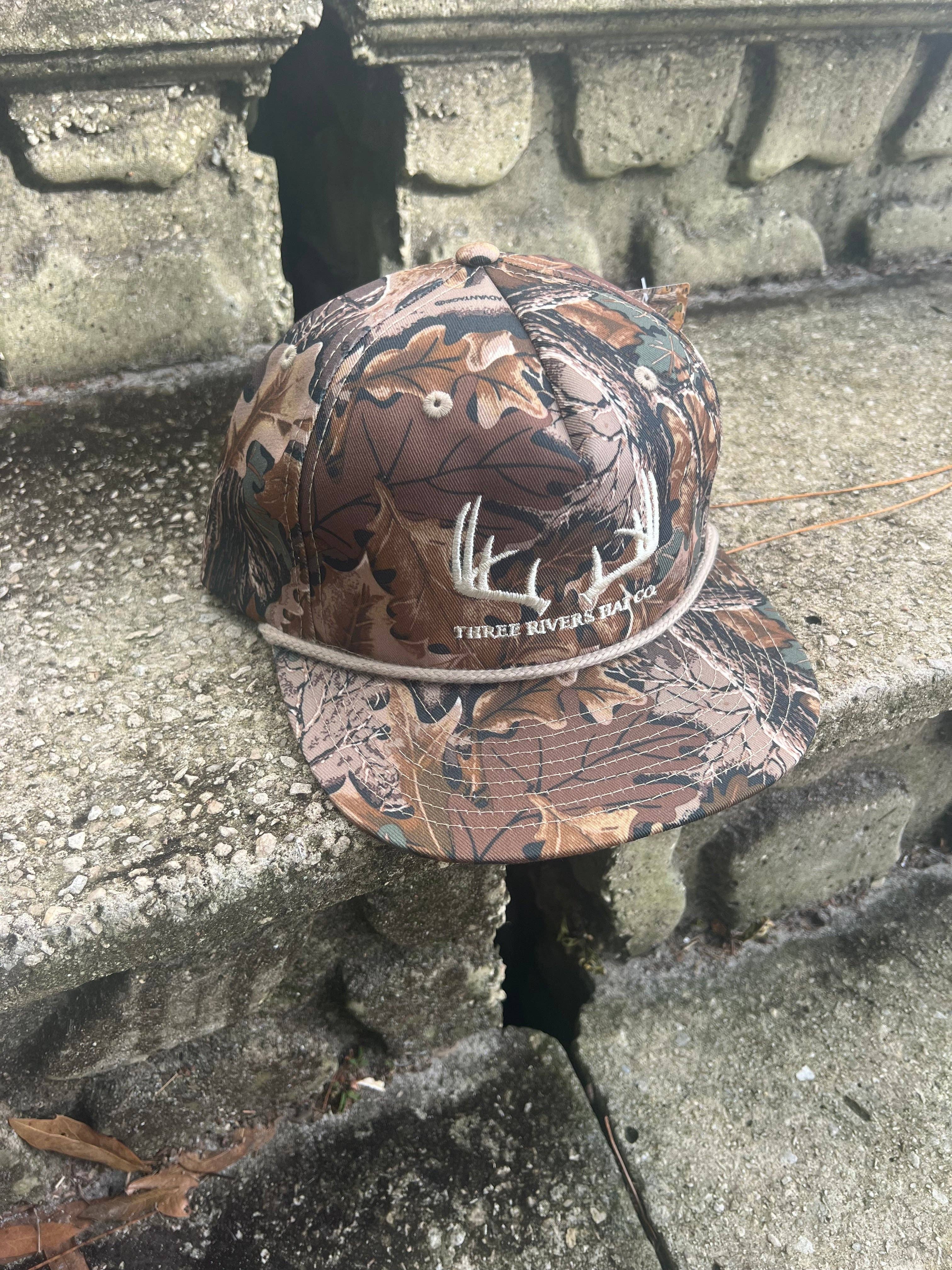 Three Rivers Hat Co. - Wholesale Flat Brim Cap - Unisex - Classic Whitetail Rack - Rope Snapback - Richardson 256p3