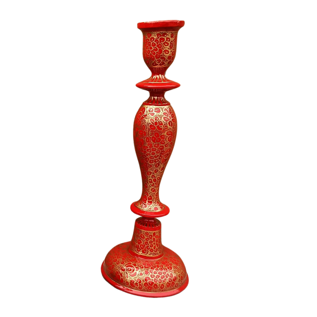 Dalit Goods Co - Wholesale Candle Holder - Wooden Candle Stick Holder 12" | Red & Gold2