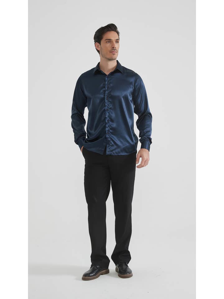Yves Enzo - Wholesale Button Down Shirt - Men's - Satin shirt - Navy2