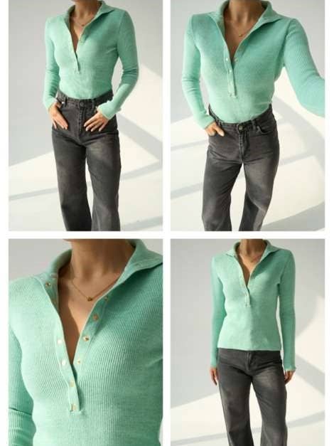 Spring Sweater Light Green Gold Buttons for wholesale by Noece