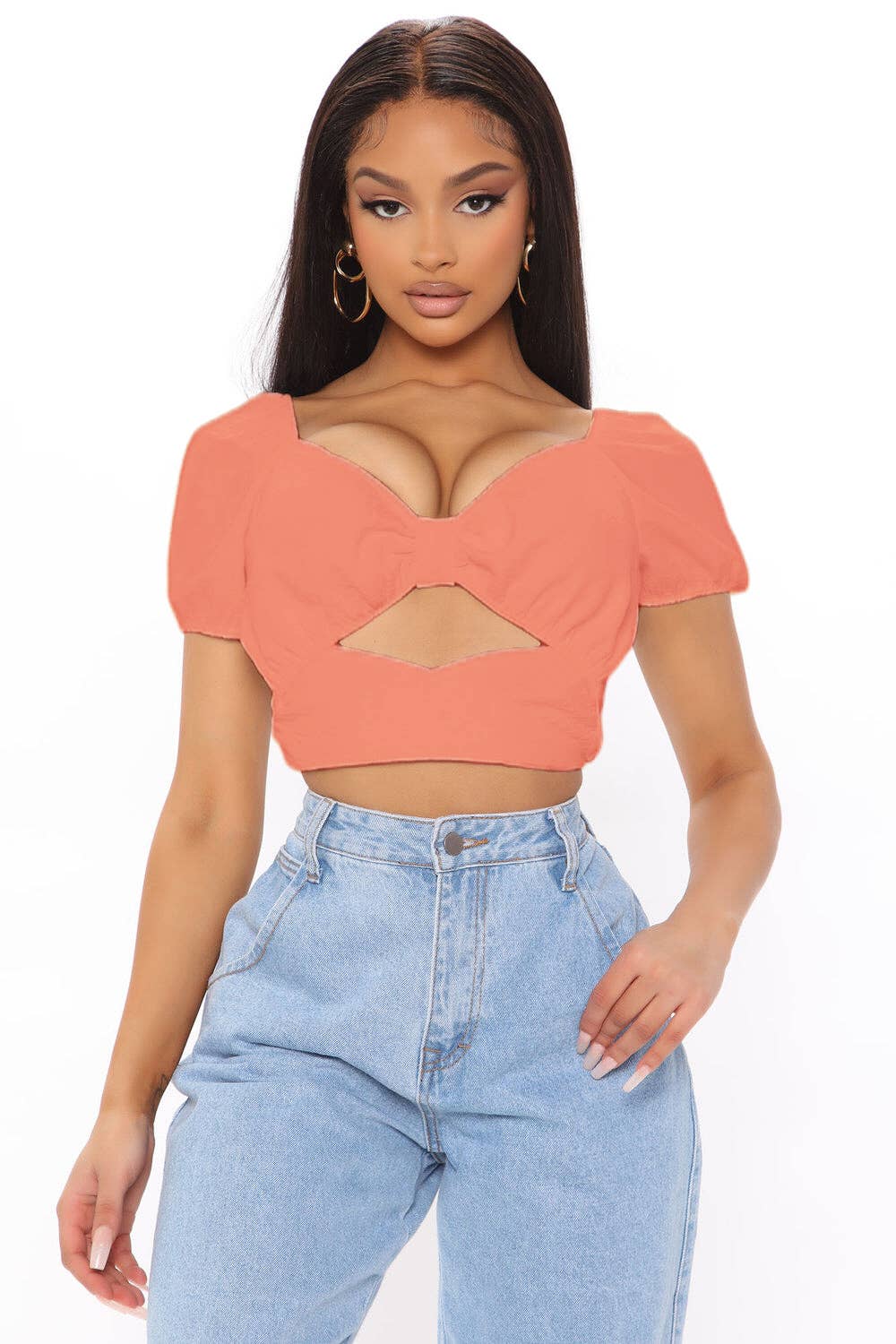 5besties inc - Vente Chemisier – femme - TOP COURT À MANCHES COURTES AVEC DÉCOUPE ET NŒUD6