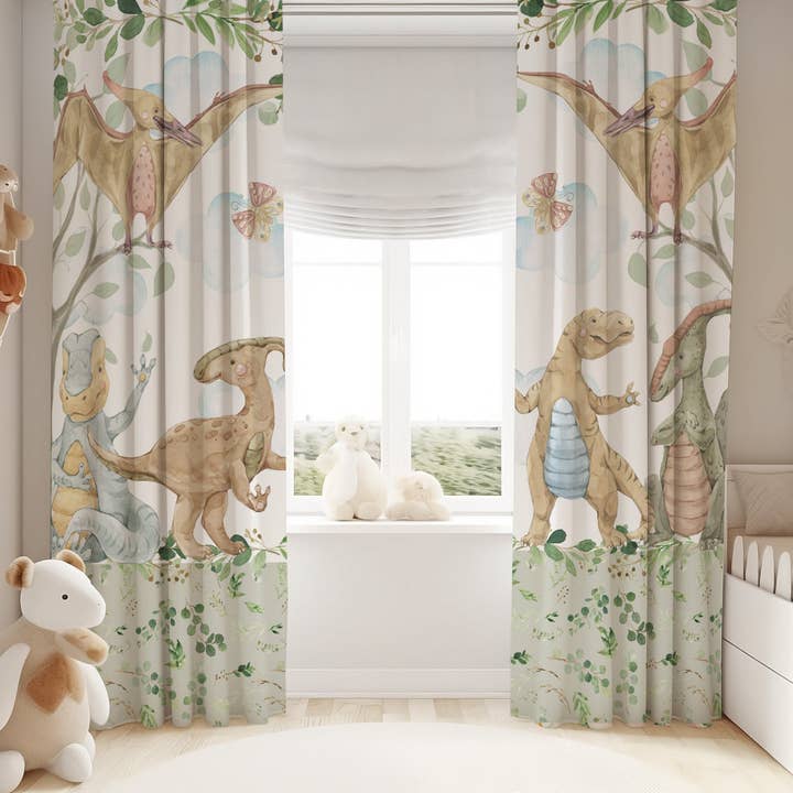 Greenery with Dinosaurs Blackout Curtains for wholesale by Empowering Decor