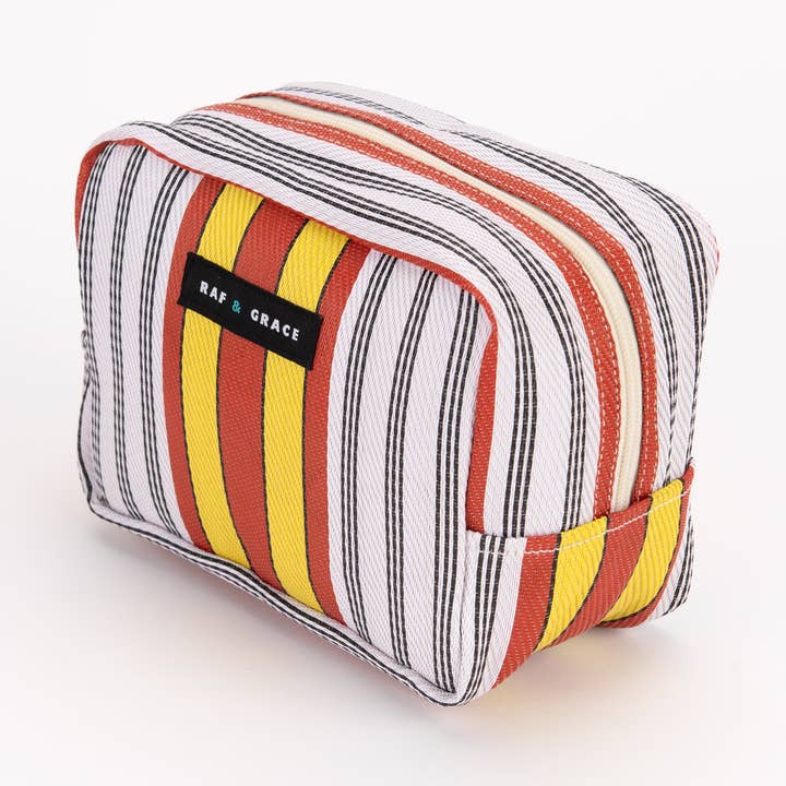 Red/Yellow Striped Recycled Plastic Wash Bag for wholesale by Raf & Grace