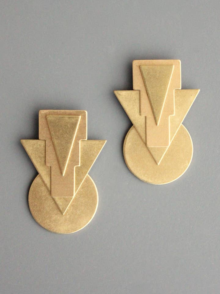 BRSE124 Geometric brass post earrings for wholesale by David Aubrey Jewelry