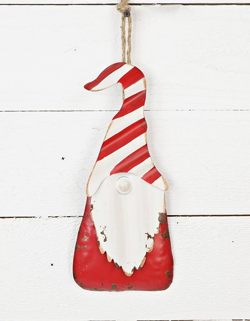 Holiday Depot Inc. - Wholesale Ornament Set - 11223- 12Lx5W Metal Ornament-Santa w. Peppermint Hat1