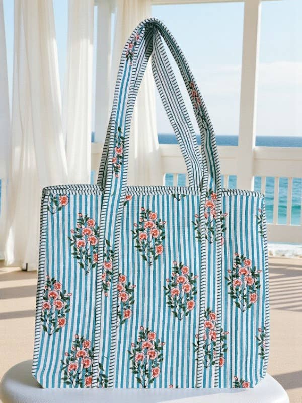 Cottage Garden Striped Tote Bag for wholesale by Nash Grey