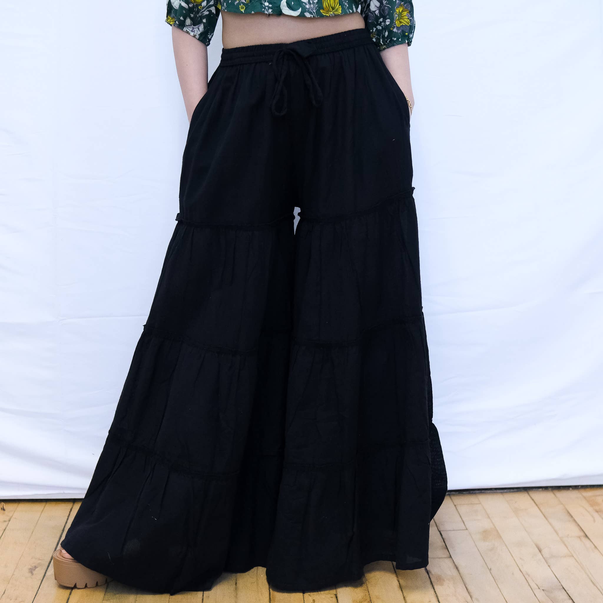 Karma Nepal Crafts - Wholesale Pants - Women's - Flowy Tiered Wide Leg Pants with Pockets0