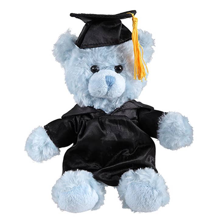 6″ Customizable Graduation Blue Bear Plush in Cap & Gown for wholesale by Plushland