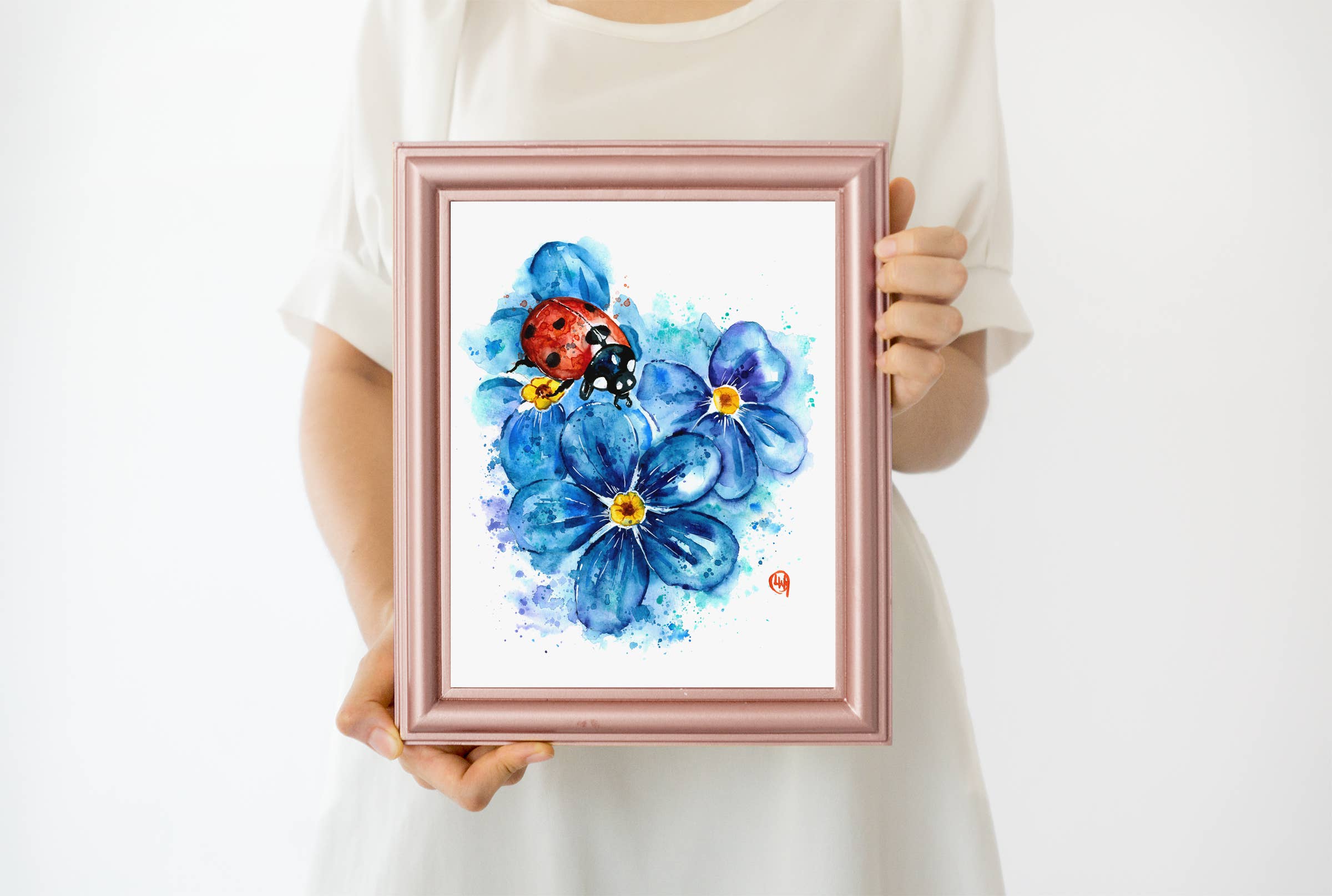 Whitehouse Art - Wholesale Art Print - Ladybug Art Print, Garden Decor, Gift Shop, Flower Painting1