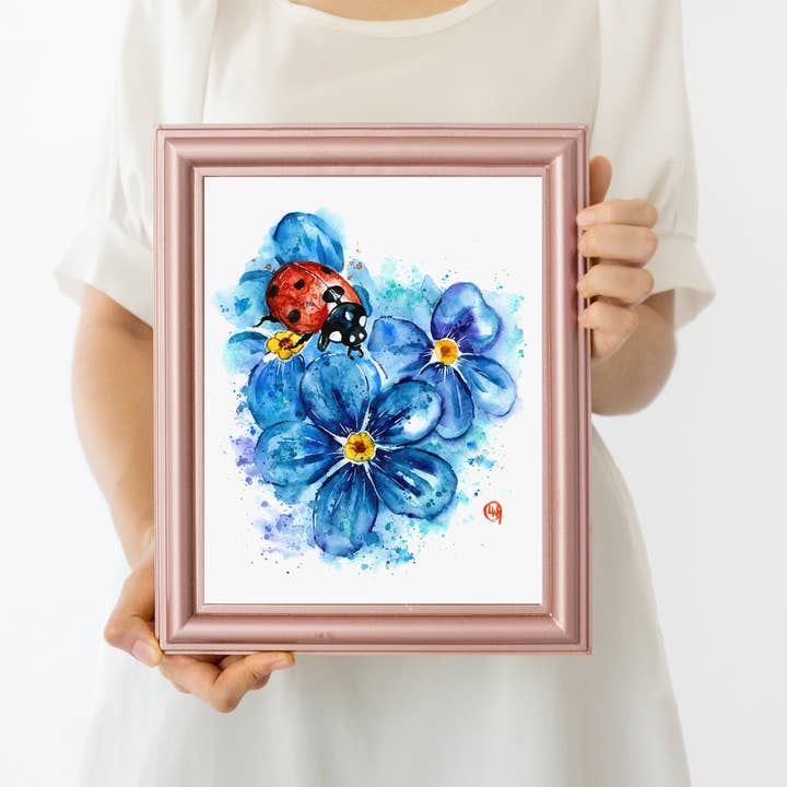 Whitehouse Art - Wholesale Art Print - Ladybug Art Print, Garden Decor, Gift Shop, Flower Painting1