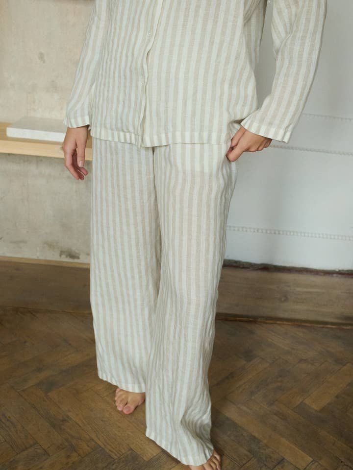 Linenfox - Wholesale Pants - Women's - Striped Linen Pyjama Pants 1