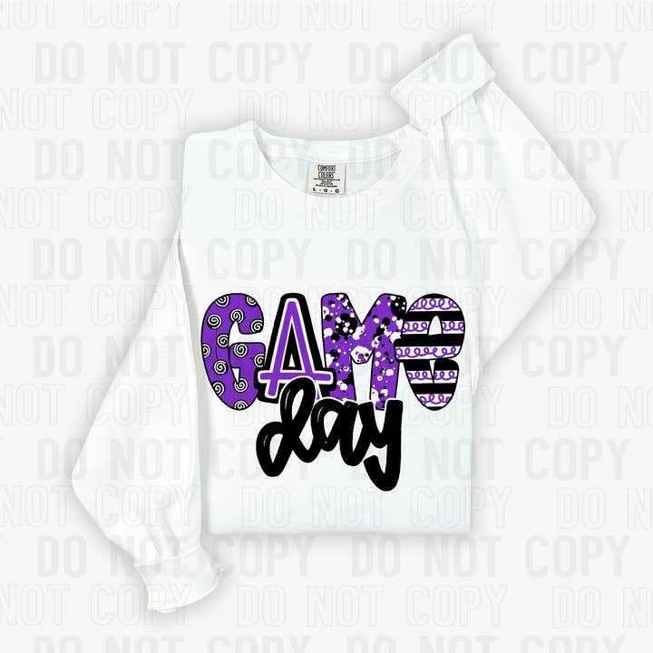 Game Day Purple Black DTF Transfer for wholesale by K and M Designs