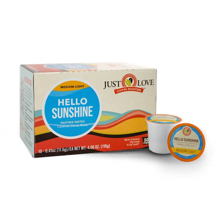 Hello Sunshine enkeltserveringskopper (10-tællinger) for engroshandel hos Just Love Coffee Roasters