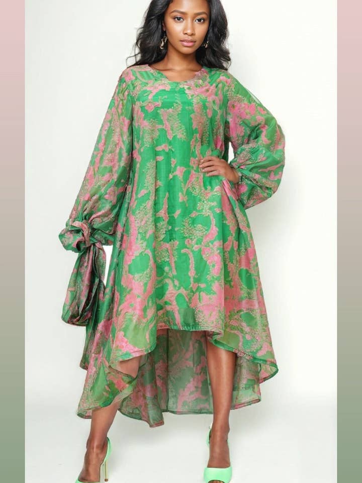 GREEN T8883 HIGH LOW DRESS for wholesale on Faire
