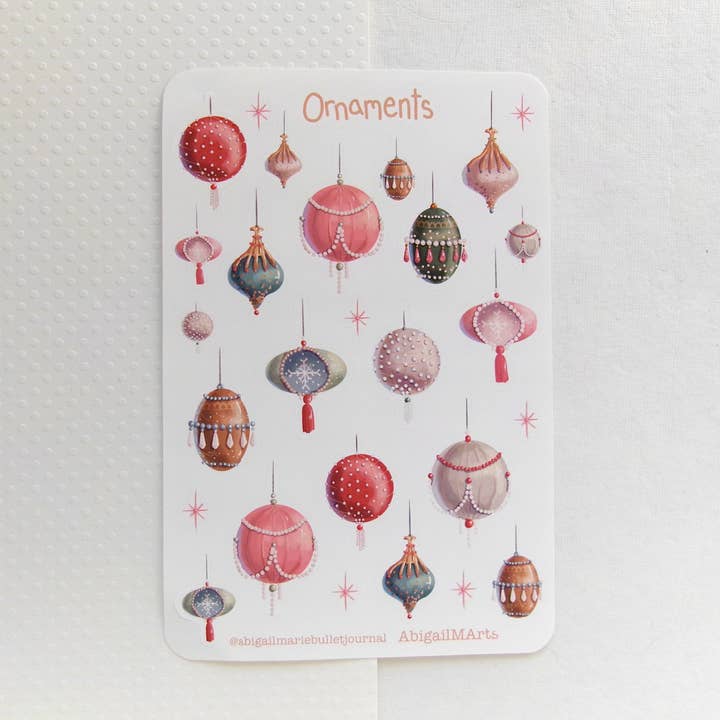 Feuille d'autocollants pour journal à puces mate avec ornements de vacances pour la vente par Abigail Marie Arts