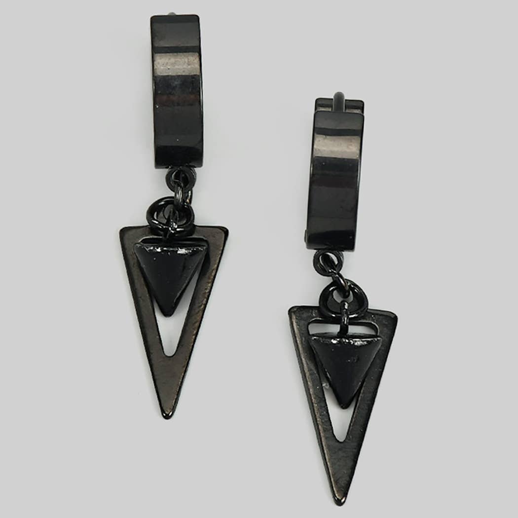 Girly - Wholesale Hoop Earrings - STAINLESS STEEL TRIANGLE AND SPIKE HUGGIES1