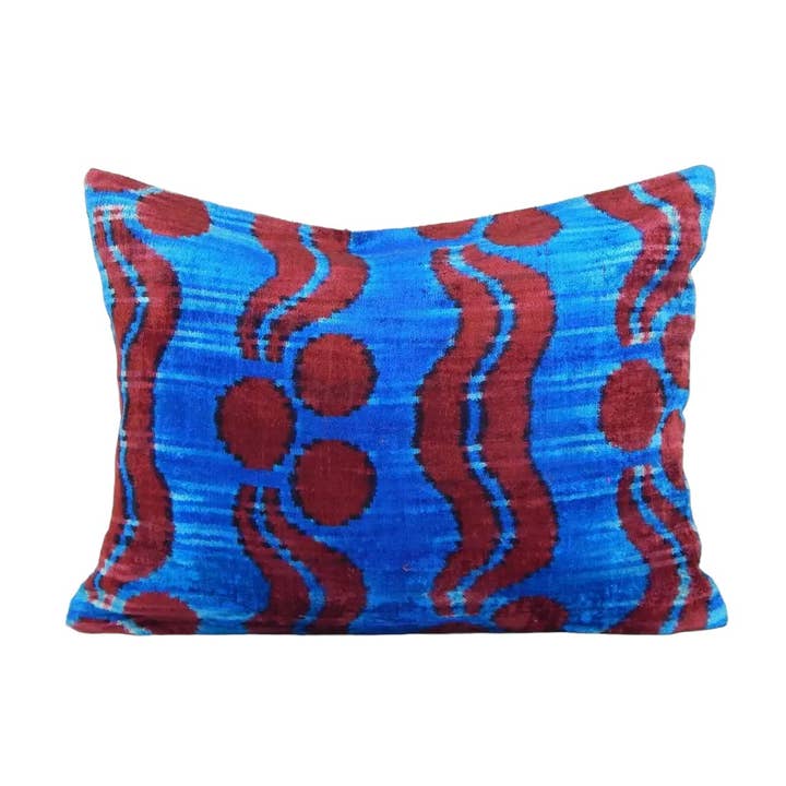 18" x 22" Silk Velvet Lumbar Pillow, Blue Decorative for wholesale by Vintage Pillows Store