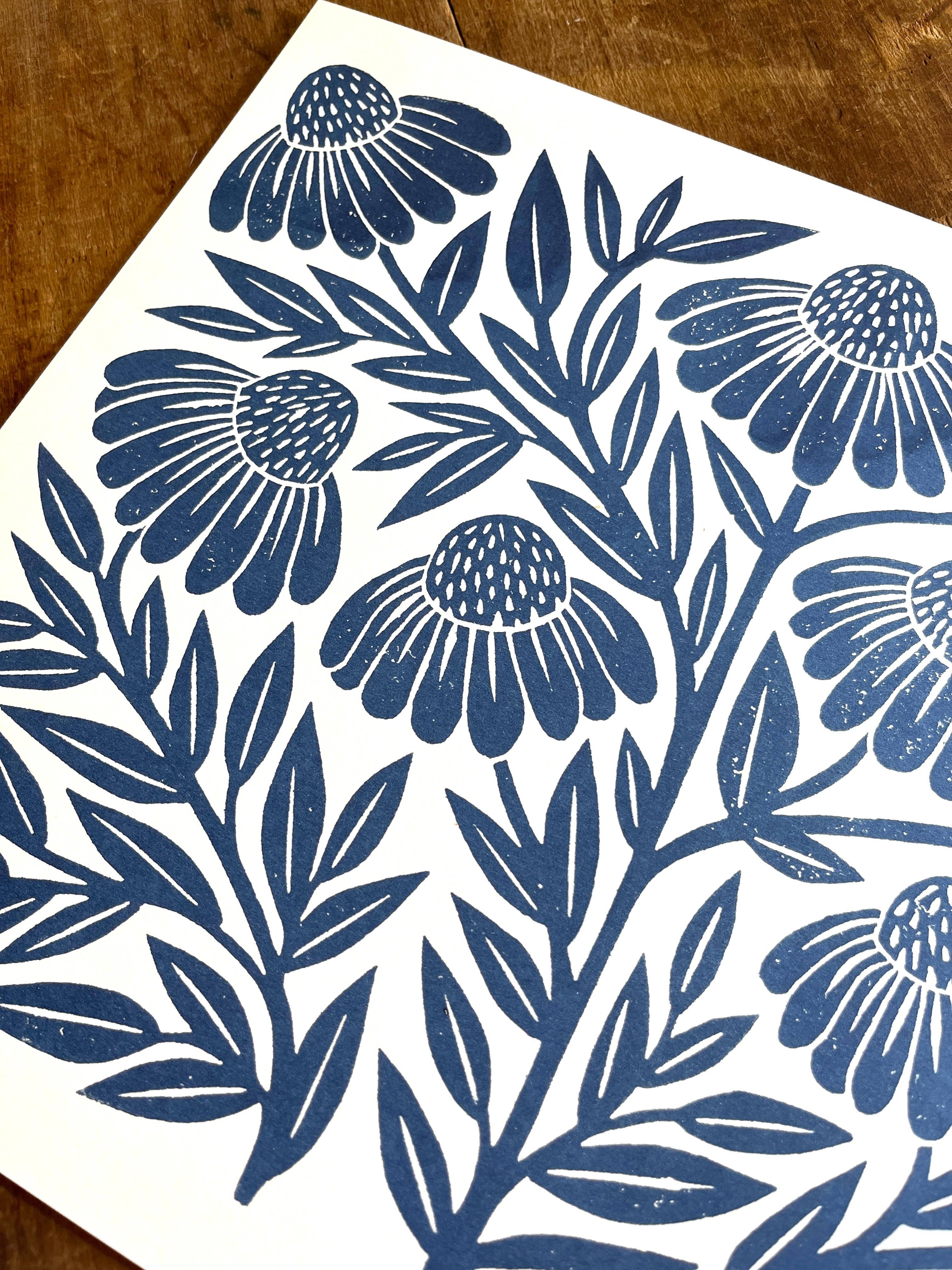 Katharine Watson - Vente Affiche d'art - Série Jardin : Impression Risograph Échinacée Marine3