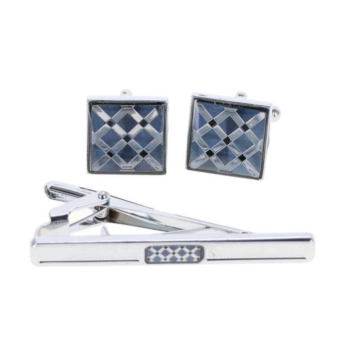 Dubal Brothers - Wholesale Cufflinks - Vittorio Vico Gold & Silver Enamel Cufflinks & Tie Bar Set by Classy Cufflinks