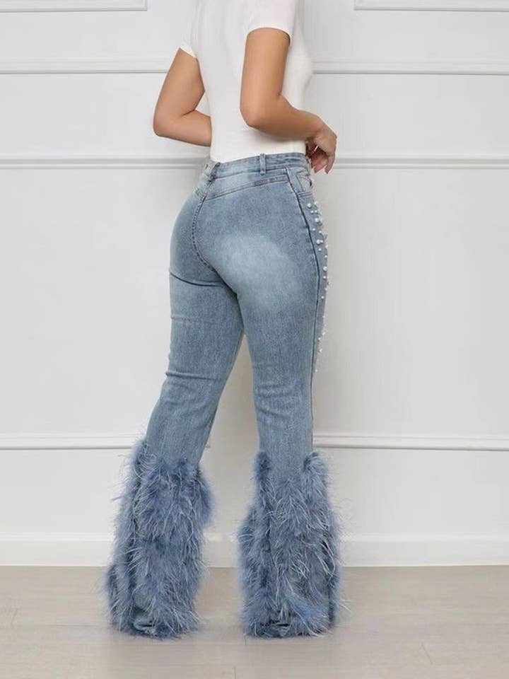 Aria Romance - Vente Jean – femme - Jean évasé à franges perlées2