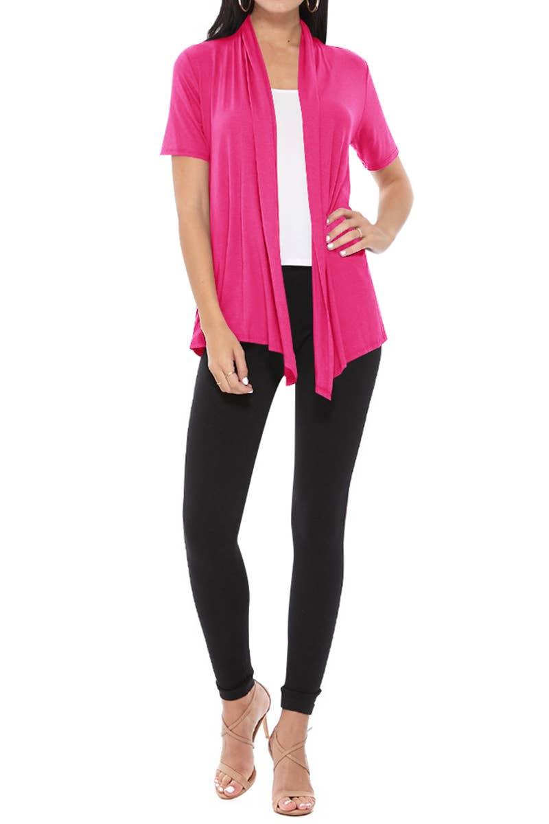 MOA COLLECTION - Wholesale Cardigan - Women's - Women's Casual Short Sleeve Draped Open Front Solid Cardigan27