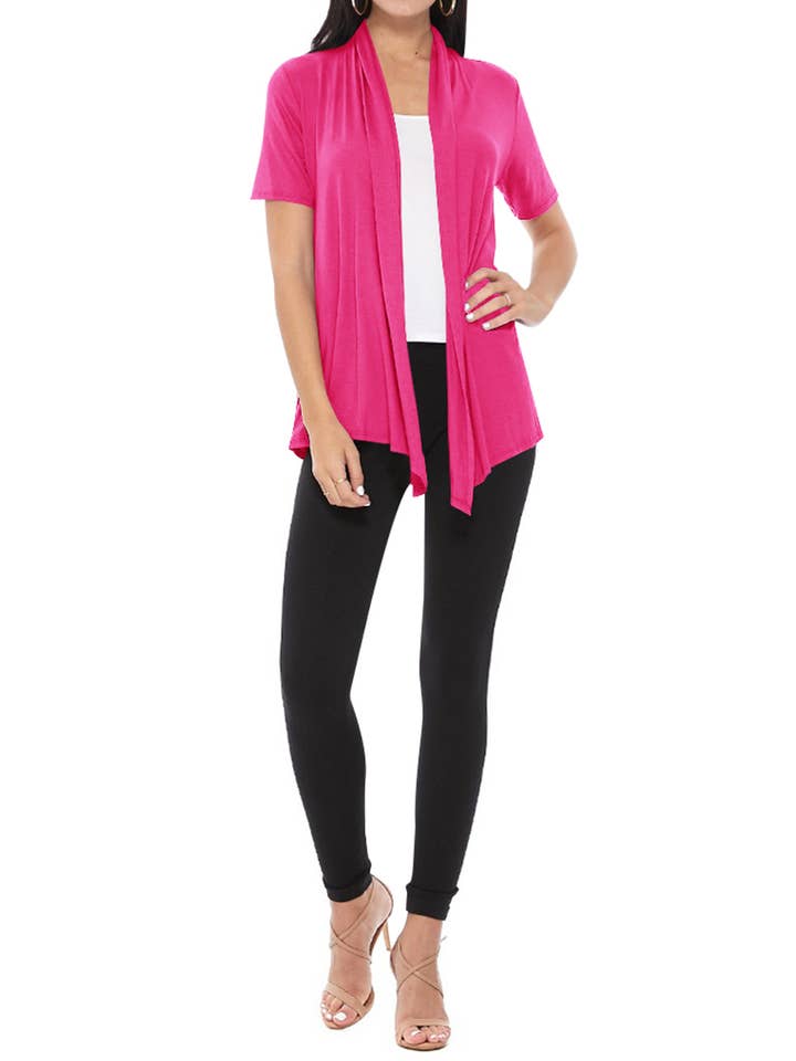 MOA COLLECTION - Wholesale Cardigan - Women's - Women's Casual Short Sleeve Draped Open Front Solid Cardigan27