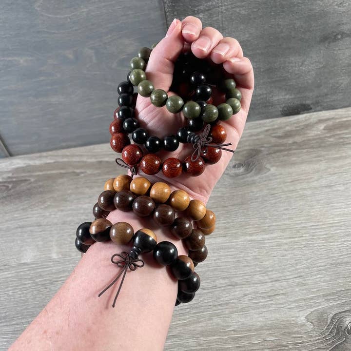 Wood Mala Power-Bead Bracelet | Beaded Meditation Jewelry for wholesale by Keystone Crystals