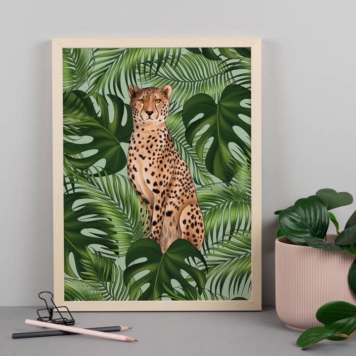 Gepard och lövtryck för wholesale av Hayley Jade Design Studio