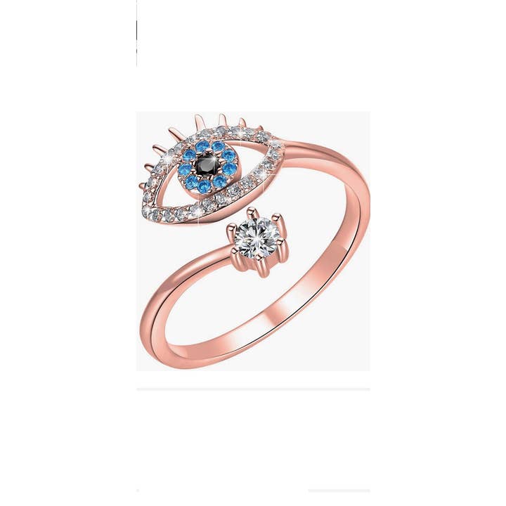 RP 07 rose gold evil eye Adjustable Ring stainless steel for wholesale by COPPER ARTS INC.