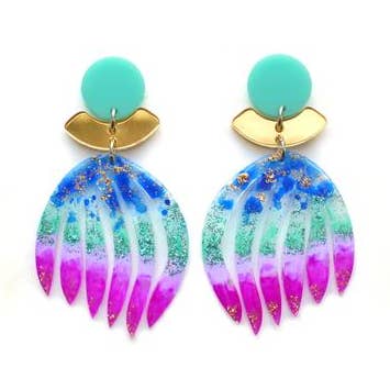 Lila och blå Ombre Palm Leaf Statement Örhängen för wholesale av Boo and Boo Factory