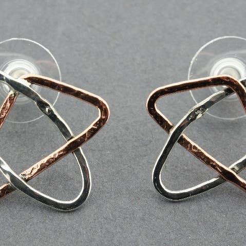 Copper & silver geometric stud for wholesale by Makers & Providers