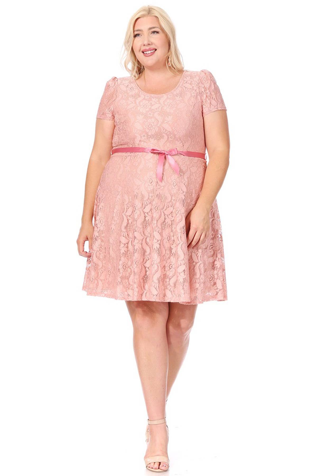 MOA COLLECTION - Vente Robe – femme - Robe midi de soirée en dentelle à manches courtes pour femmes grande taille8