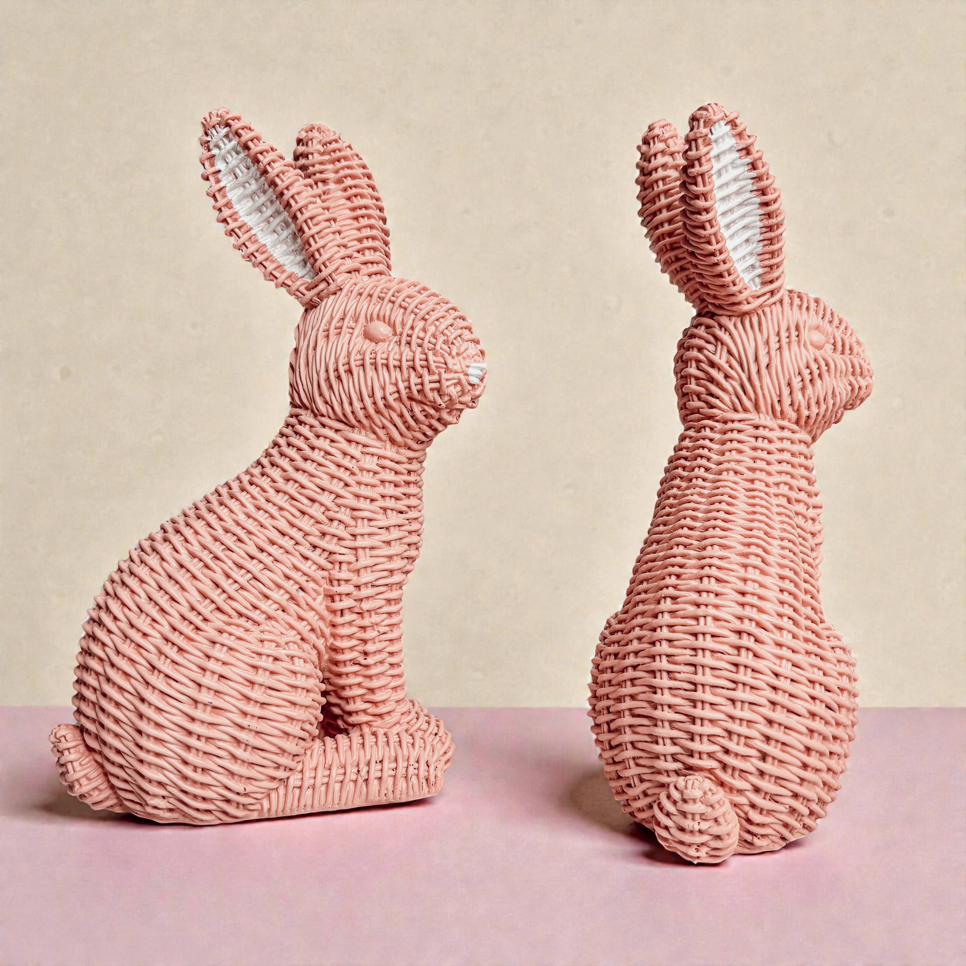 Gia Roma - Wholesale Sculpture - Easter Farmhouse Home Decor, Resin Bunny Figurine Rattan 25
